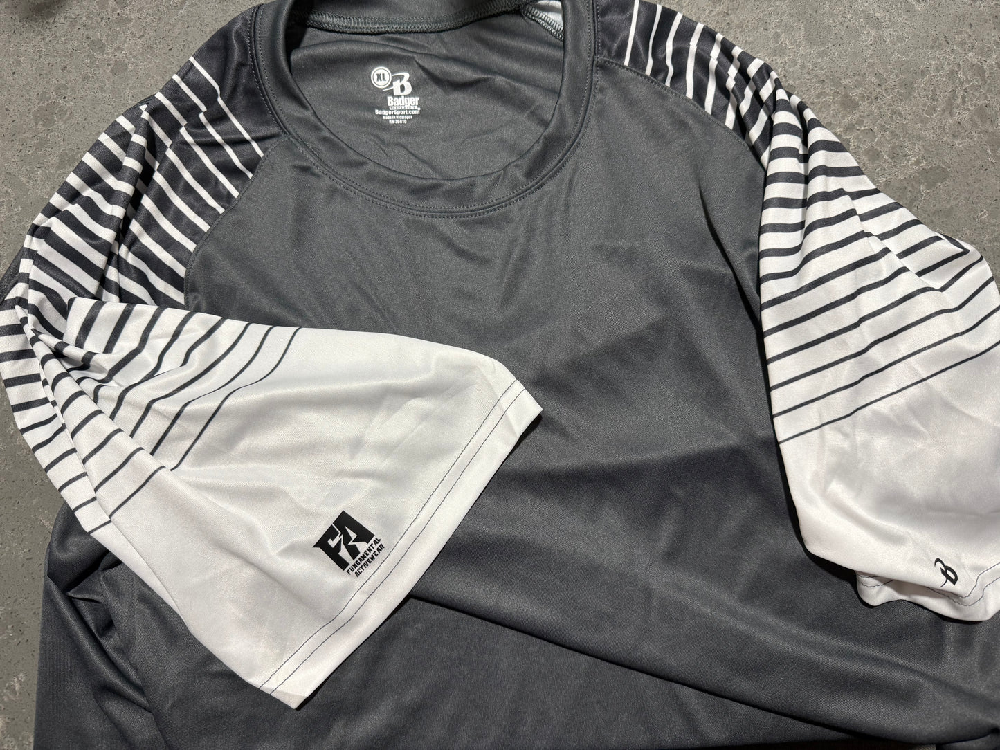 Badger Gray Striped Sleeve 1xl Shirt